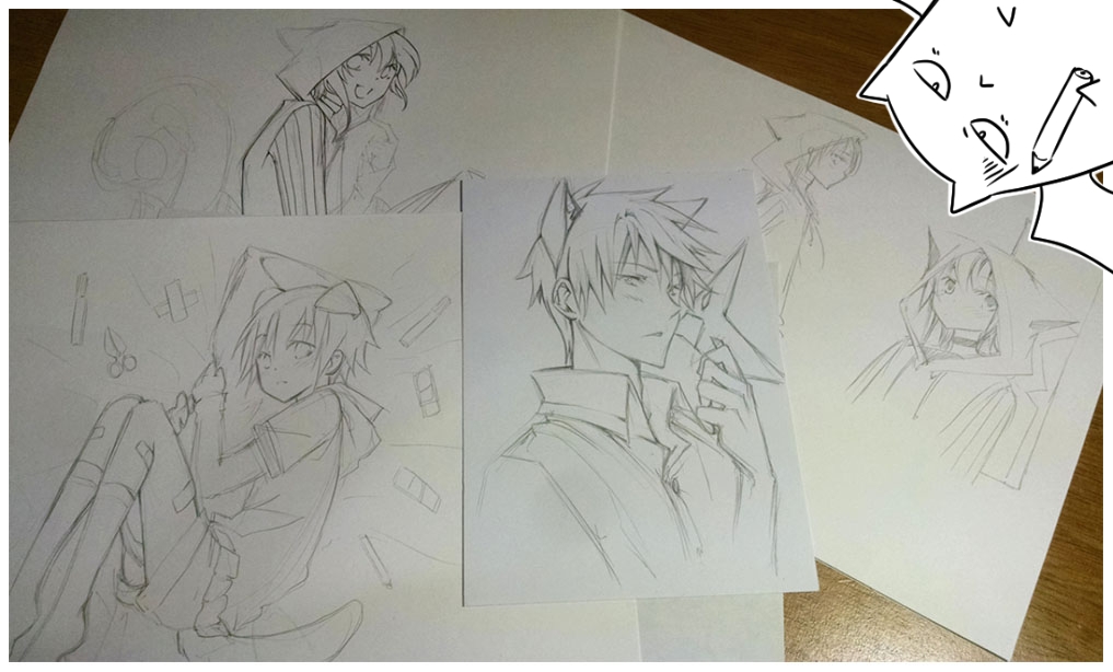 Five doodles in between work. Five doodles in between work.