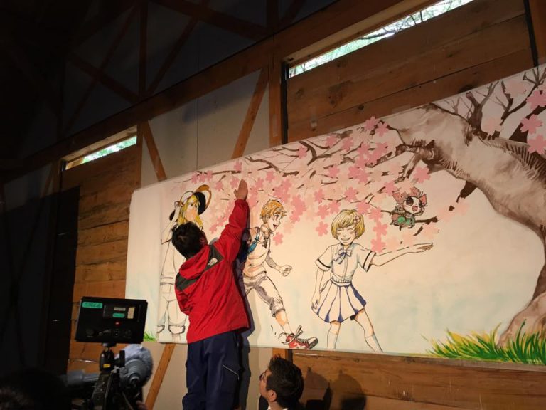 The Sakura tree mural was completed with the help of the children of Fukushima. The Sakura tree mural was completed with the help of the children of Fukushima.
