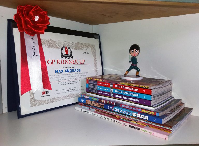 Max's SMA-EX1 Grand Prix Runner-Up award displayed with Rock Lee (“Naruto”) figure and “Tools Challenge.” Max's SMA-EX1 Grand Prix Runner-Up award displayed with Rock Lee (“Naruto”) figure and “Tools Challenge.”