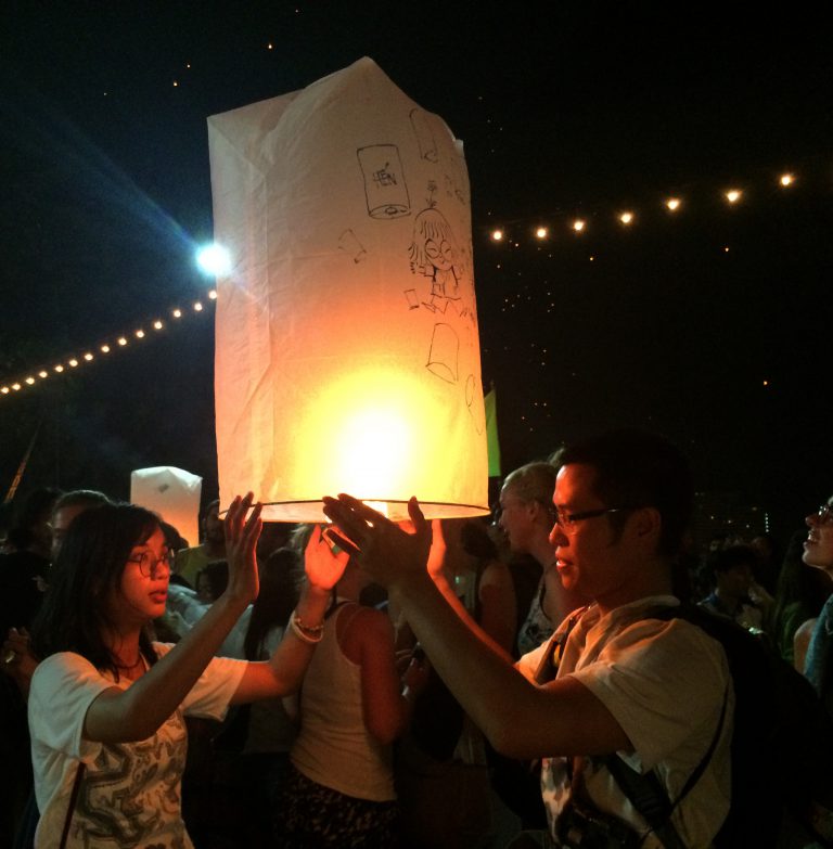 Jeet and his girlfriend letting the lantern fly. Jeet and his girlfriend letting the lantern fly.